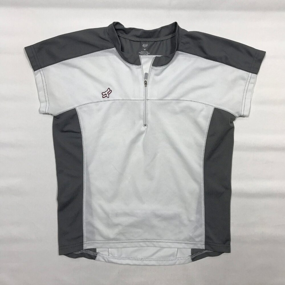 Fox Racing Mens M White Gray MTB Mountain Bike Cycling 1/4 Zip Jersey Shirt